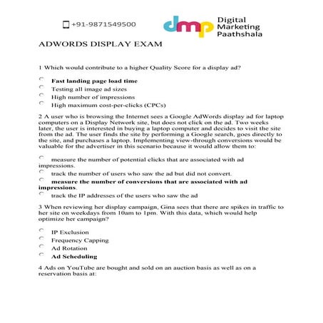 Questions and Answers to Google Adwords Advanced Display Exam by Digital Mark...