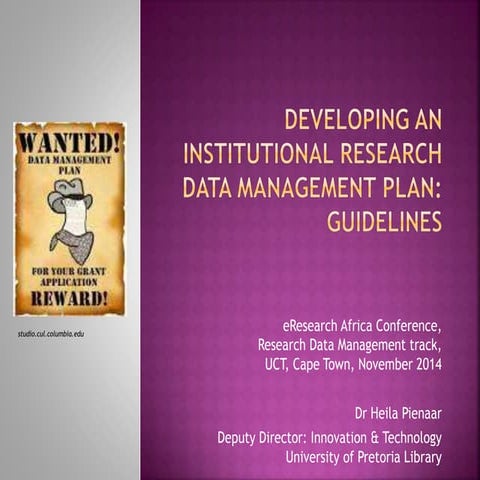 Developing an institutional research management plan: guidelines