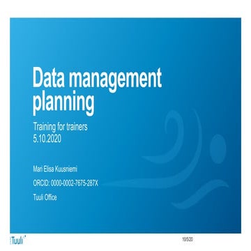 Part I: Data management planning - Training for trainers 