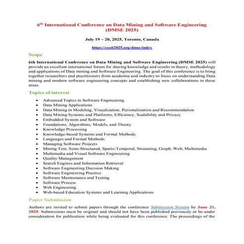 7th International Conference on Data Mining and Software Engineering ...