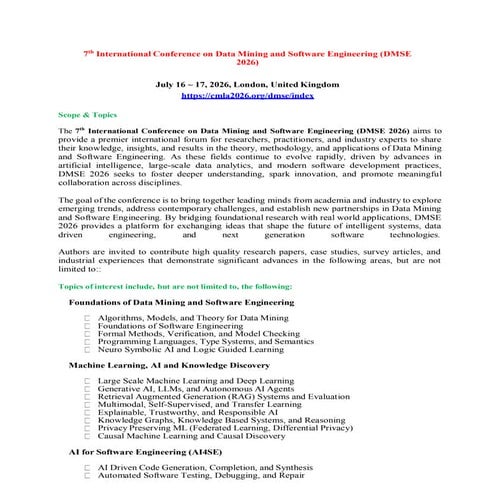 7th International Conference on Data Mining and Software Engineering ...