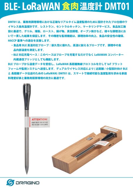 BLE-LoRaWAN ワイヤレス食肉温度センサー  DMT01 日本語カタログ