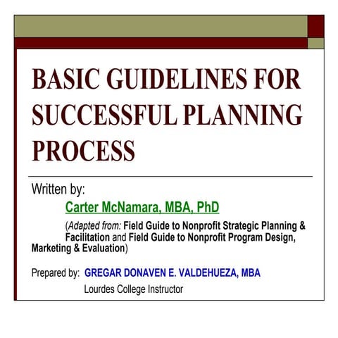 Basic Guidelines for Successful Planning Process