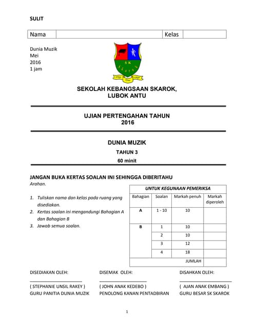 Soalan Peperiksaan Akhir Tahun Pendidikan Muzik Tahun 4 2015