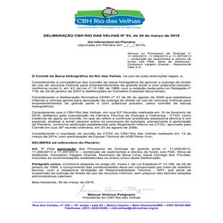 DELIBERAÇÃO CBH RIO DAS VELHAS No...