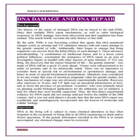 DNA damage and DNA repair