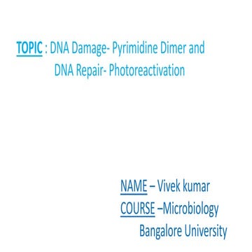 Dna damage and repair (Photoreactivation)