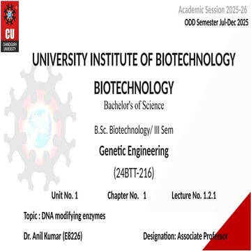 DNA Modifying Enzymes ppt bsc biotechnology
