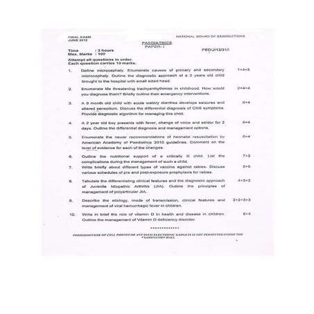 DNB pediatrics paper june 2012