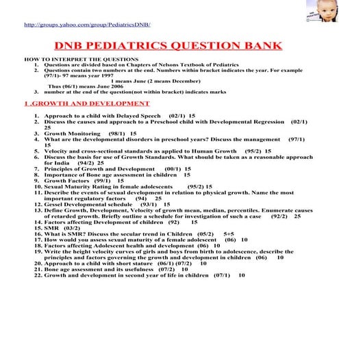 Dnb Pediatrics Theory Question bank