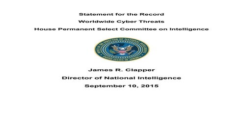 Worldwide Cyber Threats report to House Permanent Select Committee on Intelli...