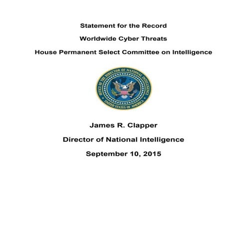 Worldwide Cyber Threats report to House Permanent Select Committee on Intelli...