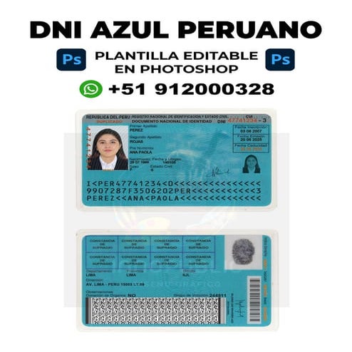 DNI Azul peruano Plantilla editable en Photoshop