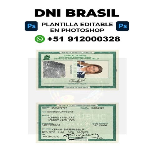 DNI Brasil Plantilla editable en Photoshop