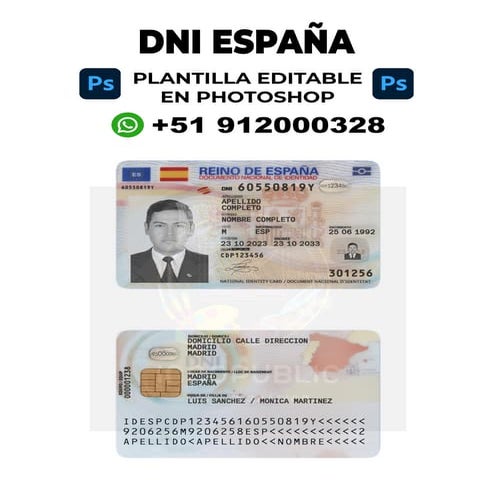 DNI España Plantilla editable en Photoshop
