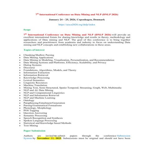 7th International Conference on Data Mining and NLP (DNLP 2026)