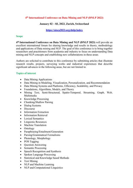4th International Conference On Data Mining And Nlp Dnlp 2023 Pdf 4th International Conference On Data Mining And Nlp Dnlp 2023 Pdf