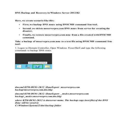 Dns backup and recovery in windows server 2012 r2