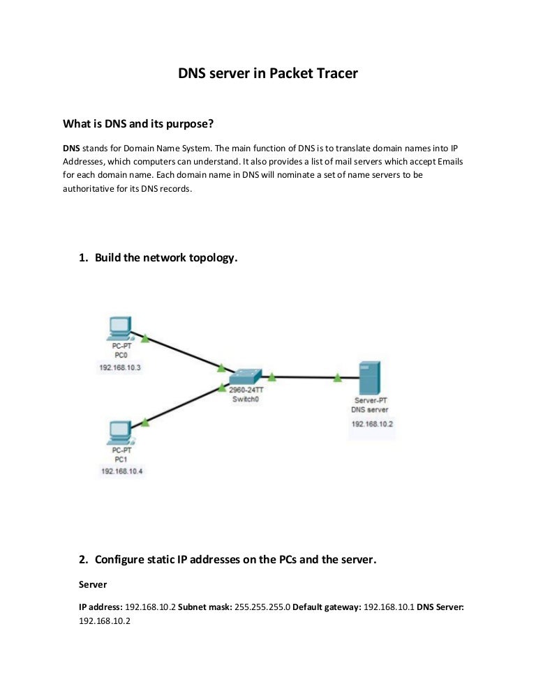 DNS server configuration in packet tracer