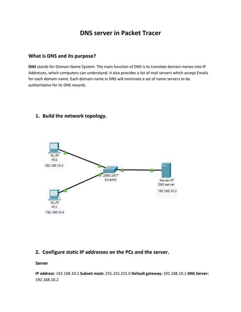 DNS server configuration in packet tracer