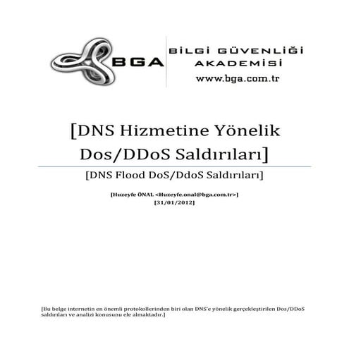 DNS Hizmetine Yönetlik DoS/DDoS Saldırıları