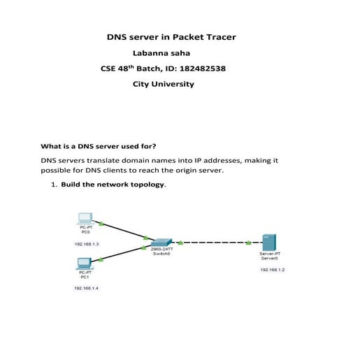 Configure and test a DNS server in Packet Tracer | PDF