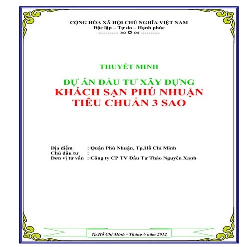 Dự án đầu tư xây dựng khách sạn tiêu chuẩn 3 sao
