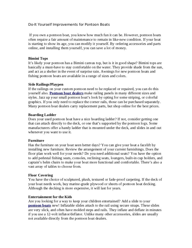 Do It Yourself Improvements For Pontoon Boats