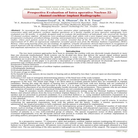 Prospective Evaluation of Intra operative Nucleus 22-channel cochlear implant...