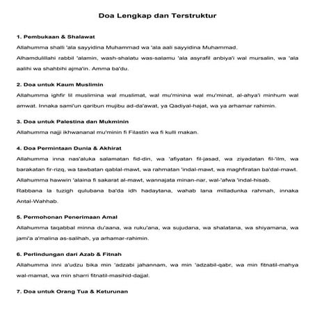 Doa lengkap dan terstruktur dengan baik.