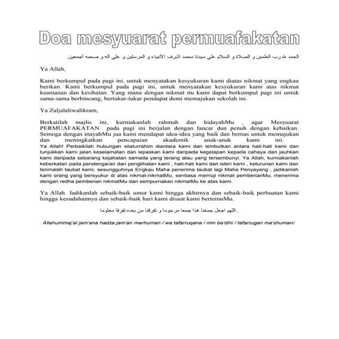 Doa majlis permuafakatan