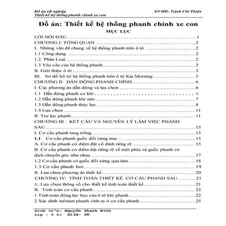 Đề tài: Thiết kế hệ thống phanh chính xe con, HAY, 9đ