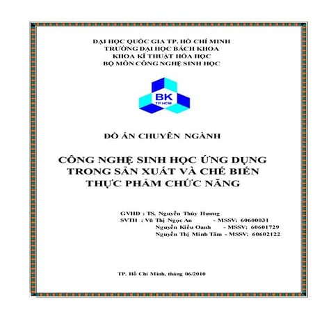 Đồ án công nghệ sinh học sản xuất chế biến thực phẩm chức năng
