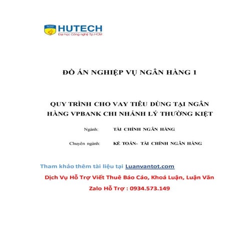 Đồ án nghiệp vụ ngân hàng quy trình cho vay tiêu dùng