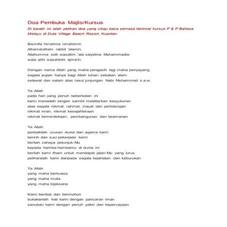 Doa pembuka majlis@kursus