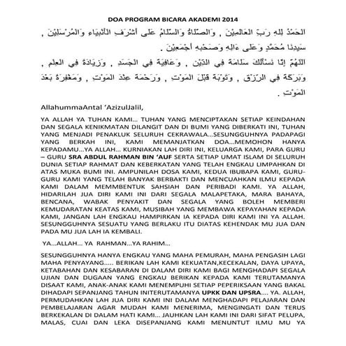 Doa program hari terbuka 2014 | DOCX