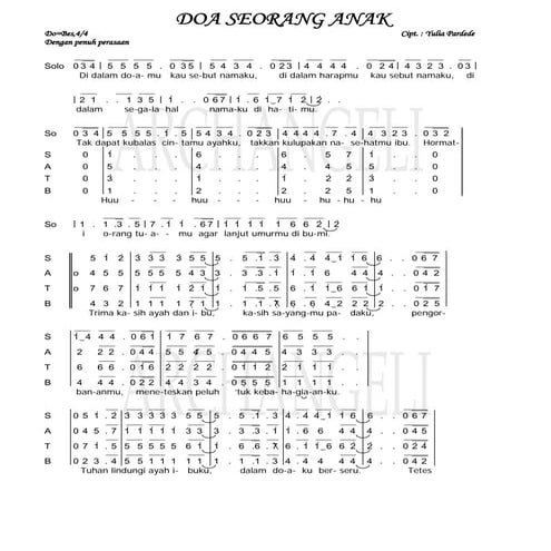 Partitur SATB : Doa Seorang Anak