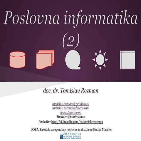 Poslovna informatika 2: Podpora upravljanju in infomacijska analiza