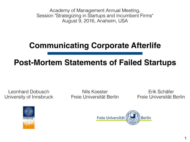 Communicating Corporate Afterlife: Post-mortem Statements of Failed Startups