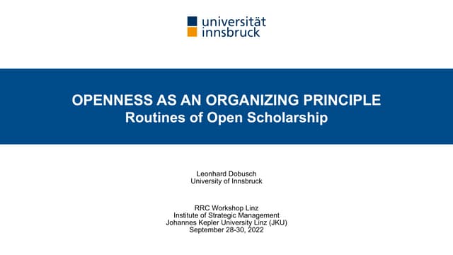 Openness as an Organizing Principle: Routines of Open Scholarship
