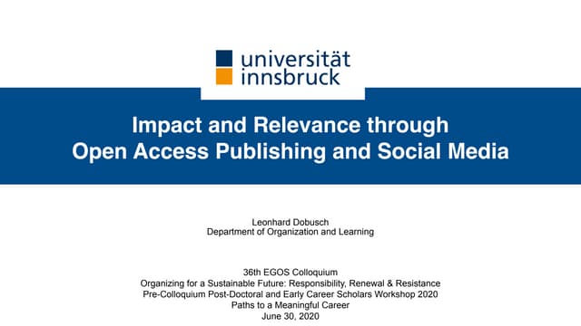 Impact and Relevance through  Open Access Publishing and Social Media