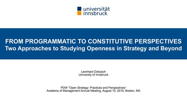 From Programmatic to Constitutive Perspectives: Two Approaches to Studying Op...