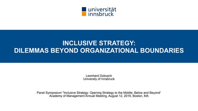 Inclusive Strategy: Dilemmas Beyond Organizational Boundaries