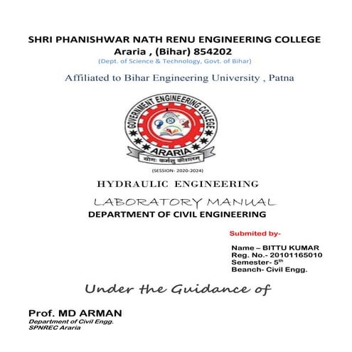 Hydraulic Engineering Practical file 