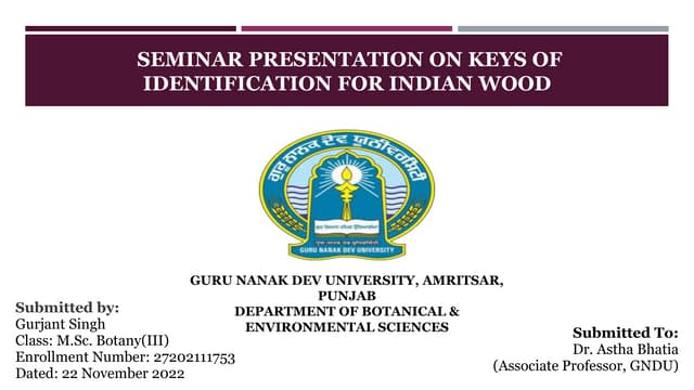 Keys of Identification for Indian Wood: A Seminar Report