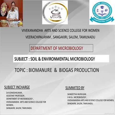 Microbiology -Biomanure And Biogas Production