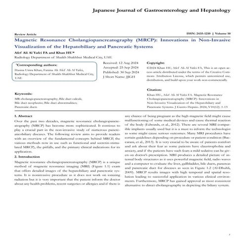 Magnetic Resonance Cholangiopancreatography (MRCP): Innovations in Non ...