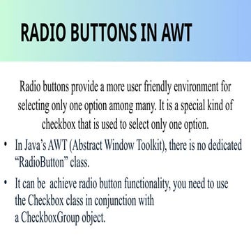 Radiobutton in AWT Controls ( Java Applet) | PPT