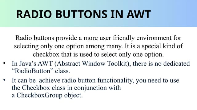 Radiobutton in AWT Controls ( Java Applet) | PPT