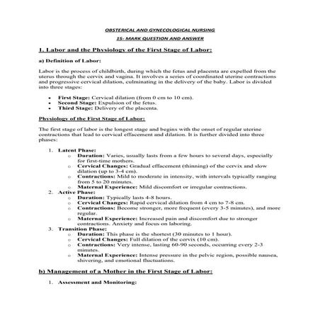OBSTETRICAL AND GYNECOLOGY 15 MARK STUDY MATERIAL